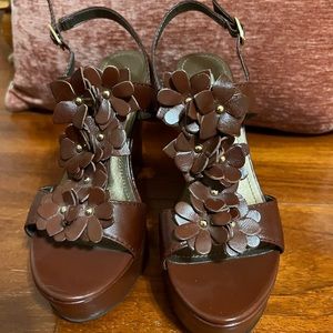 MK Brown flowery beautiful wedge heels
